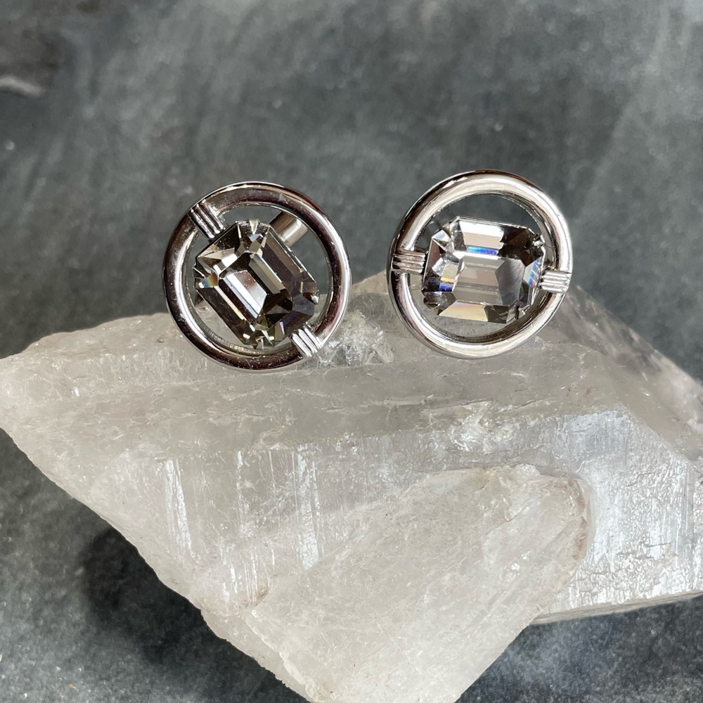 Vintage Swank Silver Crystal Cufflinks
